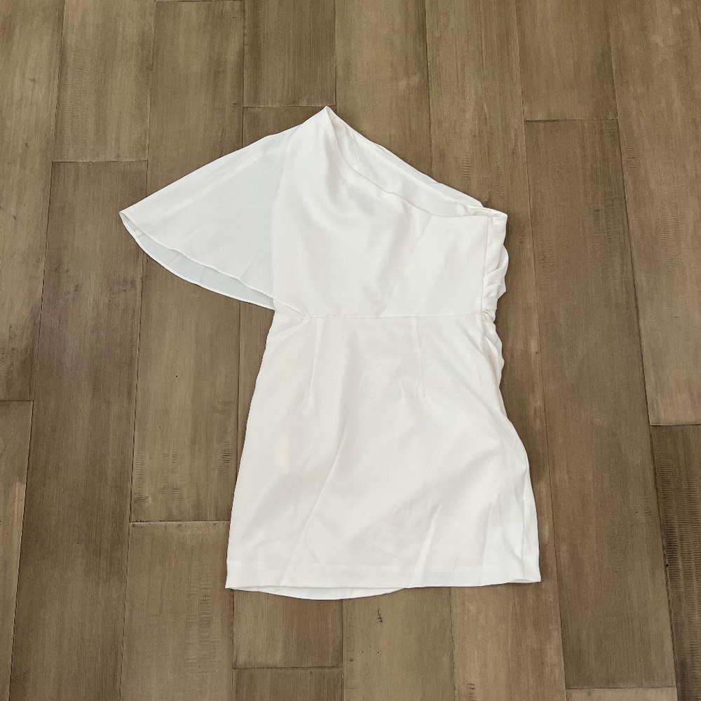 White One Shoulder Dress with Flutter Sleeve